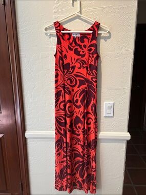 Iolani Hawaii  Orange and deep Burgundy Sleeveless Maxi Dress